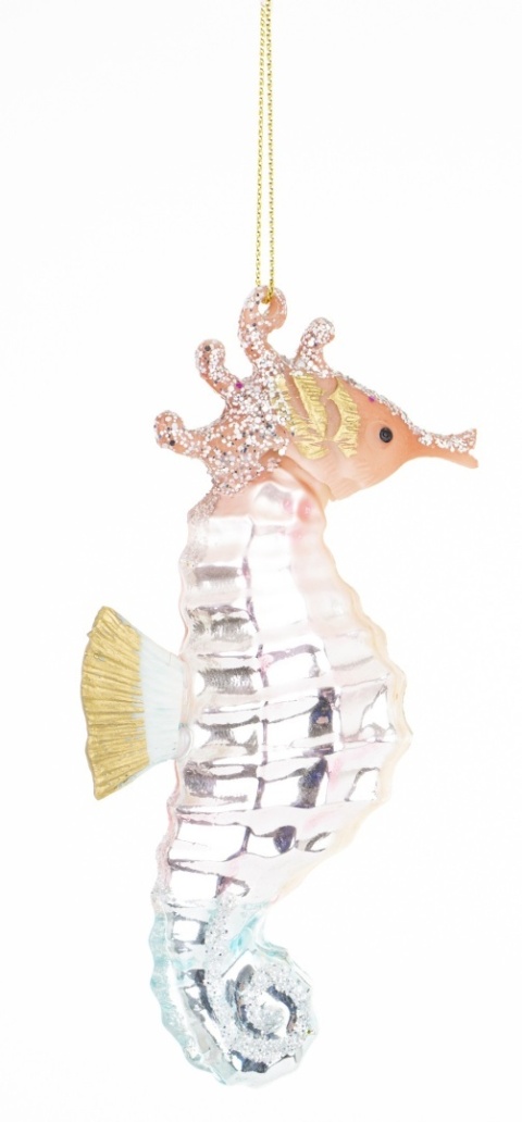 Bombka szklana: Konik morski różowy z perełkami (179951)