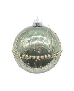 Bombka szklana 10cm seledynowa z kamieniami (TG61856)-40%