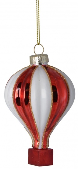 Bombka szklana balon czerwono biały (3915)