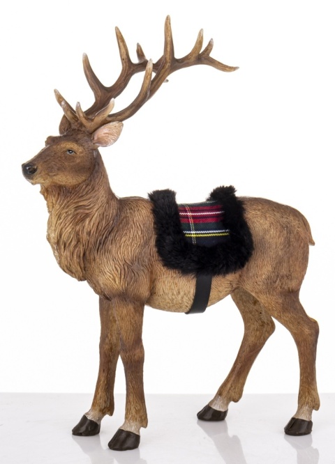 Standing deer with fur cap, polyresin (180929)