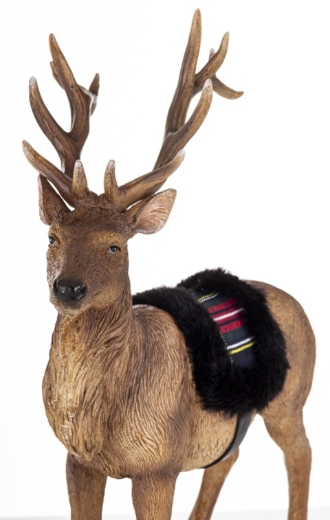 Standing deer with fur cap, polyresin (180929)