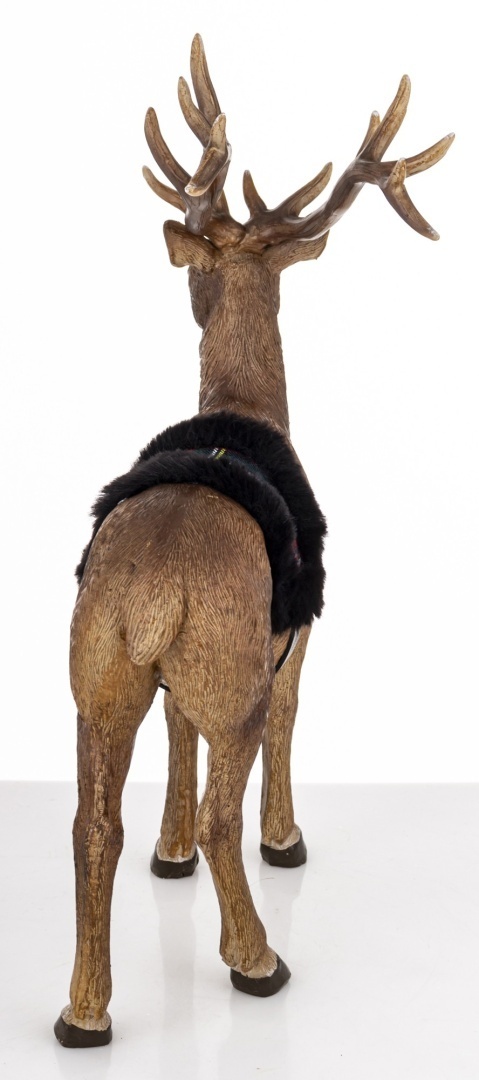 Standing deer with fur cap, polyresin (180929)