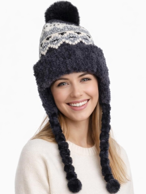 Czapka alpejska czarna z warkoczami (600150599)