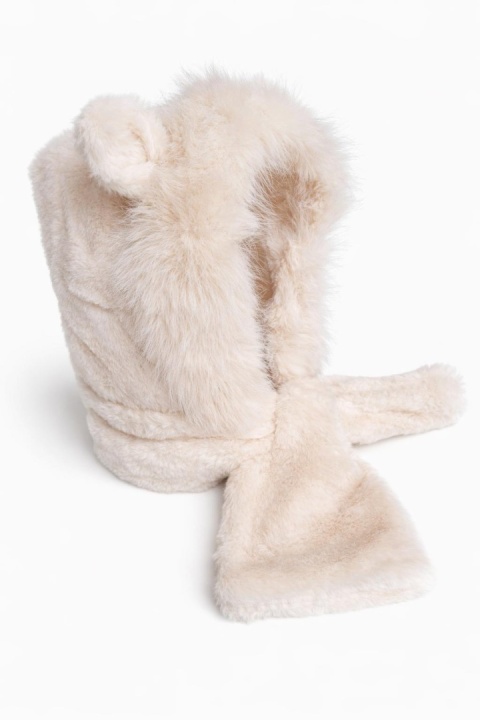 Cream fur scarf with ears (600165399)