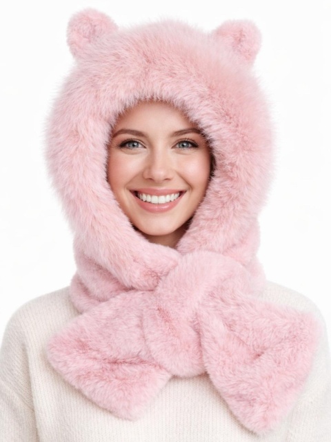 Fur scarf with ears, pink (600165399)