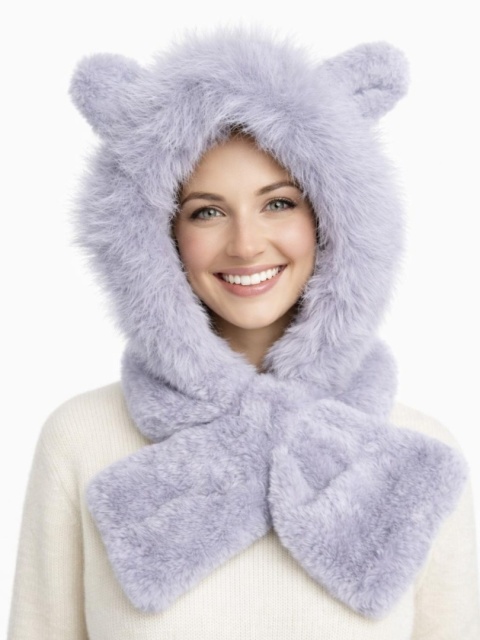 Czapka komin futrzak z uszami szara (600165399)