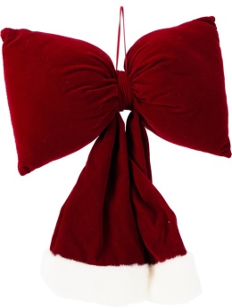 Burgundy velvet bow with white fur, large, 37x30cm (520067)