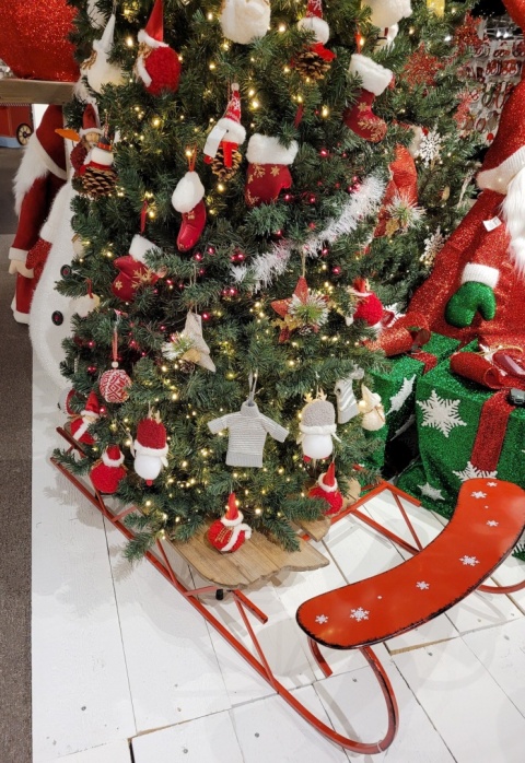 Sanie metalowe XXL osłona pod choinkę czerwone Ho Ho 129cm sesja fotograficzna element ekspozycyjny ekspozytor (018180)-20%