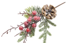 Pik 27cm z szyszką i czerwonymi owocami śnieżony (CV29671) -20%