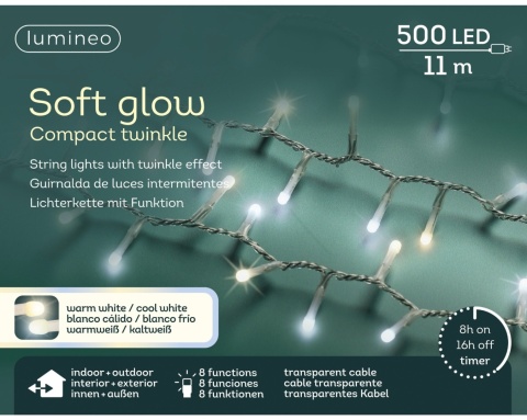 Lampki 500 LED Soft Glow zimne timer 8f. 11m (495615)