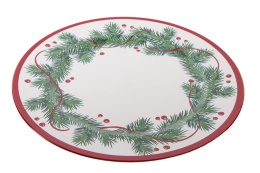 Talerz plexi biały zielona gałązka czerwony brzeg fi 33cm (ART19851)