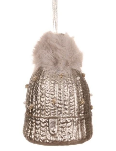 Bombka szklana Czapka zimowa beżowa z futerkiem (121822)