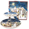 Two-tier ceramic platter "Christmas village" (PG-19871) in a decorative box