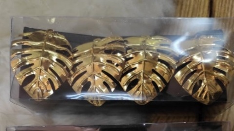 Kpl. 4 obrączki złote liście monstery śr. 4,5cm (HN0695)-20%