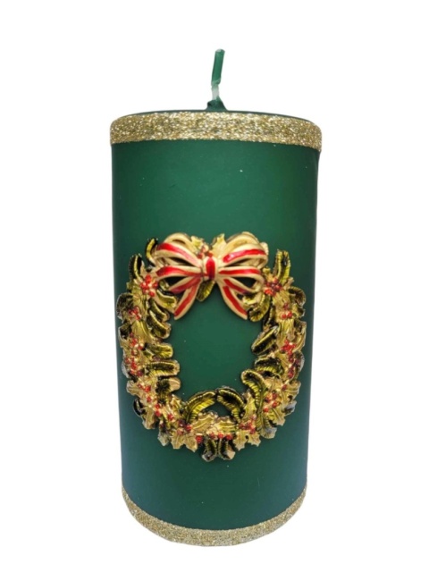 Świeca słupek zielony 80x140 z wiankiem (174218)