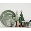 Talerz ceramiczny 27cm zielony z białymi choinkami (604059)