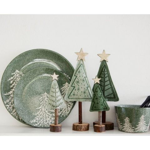 Talerz ceramiczny 27cm zielony z białymi choinkami (604059)