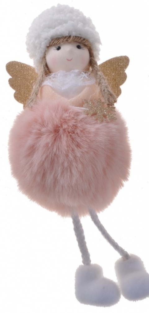 Zawieszka aniołek 18cm pompon futerko ruchome nóżki 3kolory (DT-201-0082) -40%
