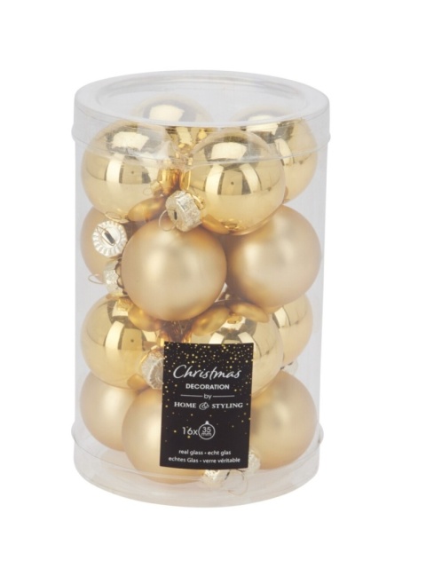 Glass baubles 35mm glossy/matt gold 16 pcs(192430)