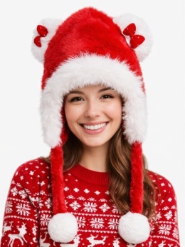 Czapka Mikołajkowa premium z uszami i kokardką (600161399)