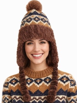 Czapka alpejska czekoladowa z warkoczami (600150599)