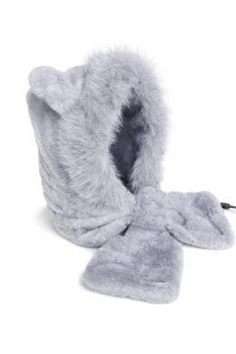 Czapka komin futrzak z uszami szara (600165399)