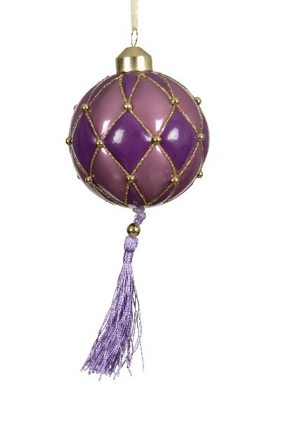 Glass bauble 8cm pink-purple rhombus with tassel (071001)-10%