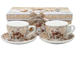 Kpl. 2-ch filiżanek z talerzykami ceramicznymi 