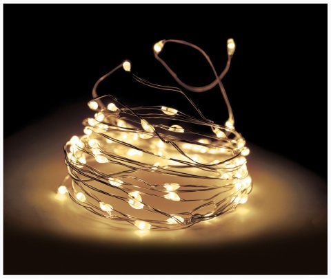 Lampki na druciku 80LED zewnętrzne białe ciepłe 8 funkcji timer 395cm na baterie (AX9731720)