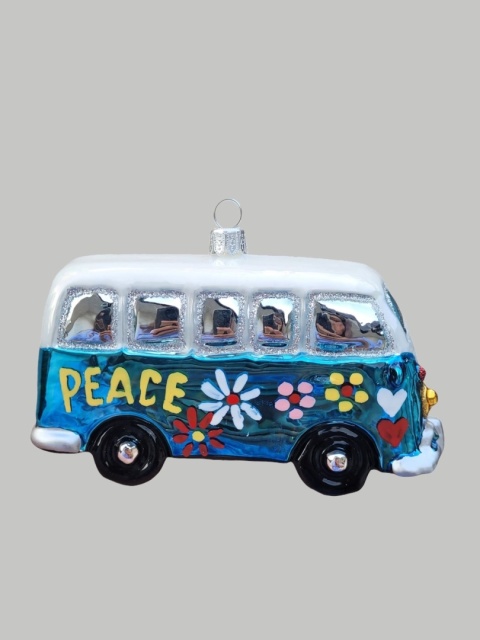 Bauble form: VW car white and blue with flowers (143)SE