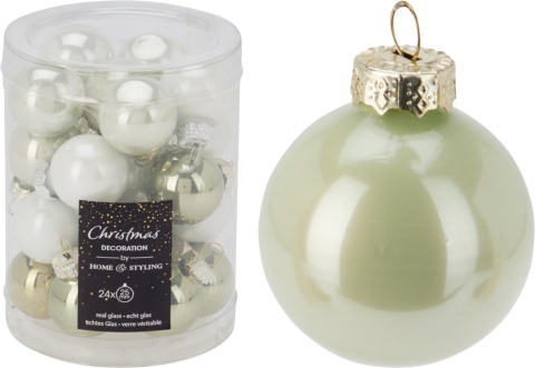 Glass baubles 25mm green/white opal mix (502652)