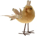 Ptaszek stojący w koronie musztardowy welur h:21*22*9,5cm (020309) -40%
