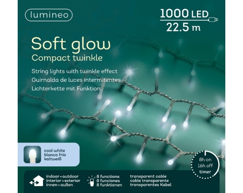 Lampki 1000 LED Soft Glow zimne timer 8f. 22,5m (495636)