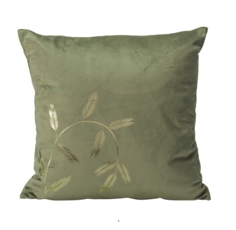 Poduszka 45x45cm welur khaki złote gałązki (522029)