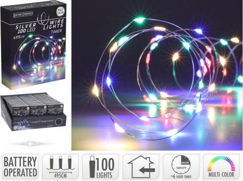 Lampki na druciku 100LED kolorowe 495cm timer na baterie (AX9732540)