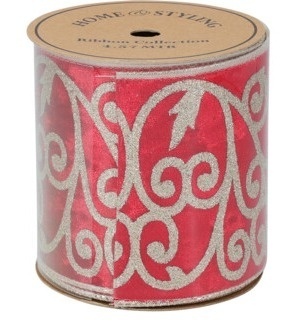 Taśma welur czerwony ornament (513163)