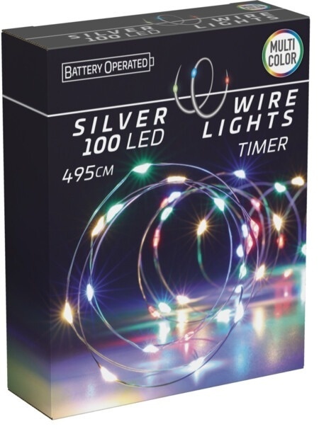 Wire lights 100 LED colorful 495cm battery timer (AX9732540)