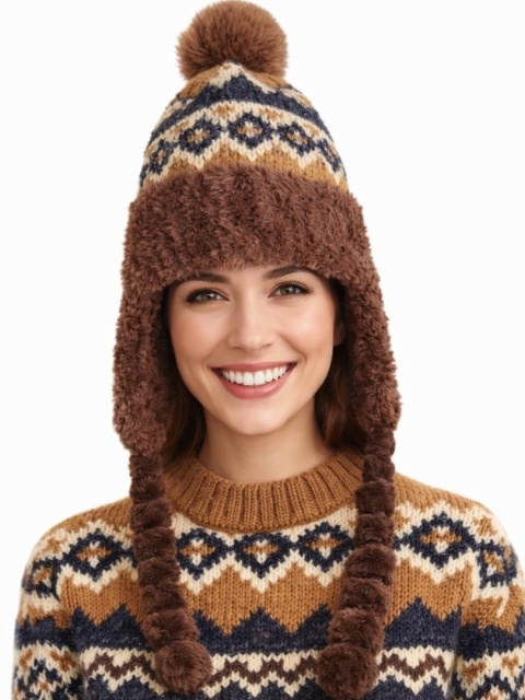 Chocolate Alpine Hat with Braids (600150599)