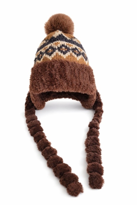 Chocolate Alpine Hat with Braids (600150599)
