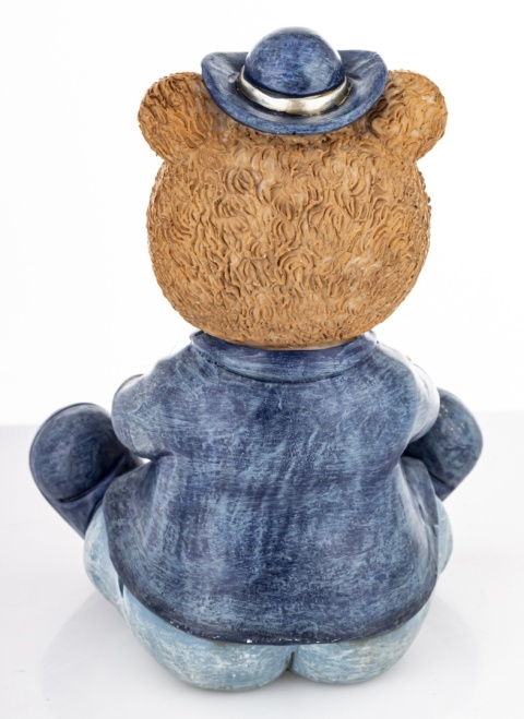 Teddy bear with a watch sitting in a blue suit, polyresin (180943)-20%