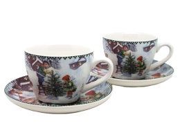 Kpl. 2-ch filiżanek z talerzykami ceramicznymi 