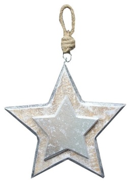 Zawieszka gwiazdka drewniana przecierana srebrna 19cm (CH1-07656)-20%