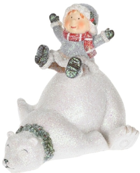 Dziecko ceram. na niedźwiedziu 2wz. (019830) h: 13cm-20%
