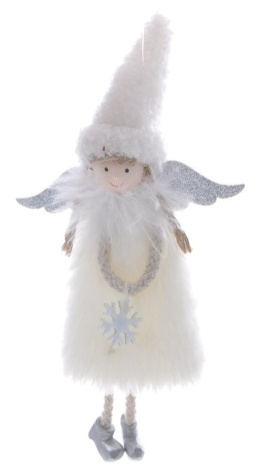 Zawieszka aniołek wróżka futerko 20cm ze śnieżynką ruchome nóżki 3kolory (SH-1910287)