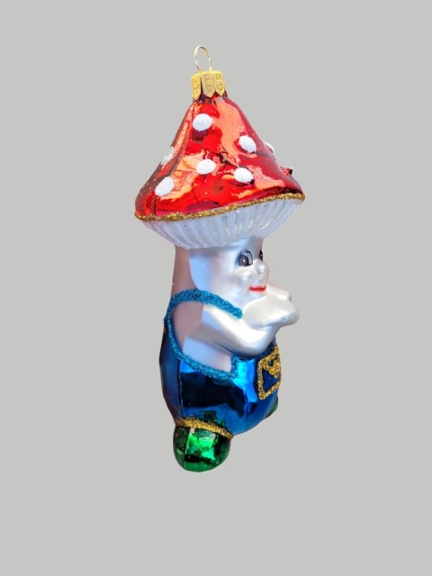 Molded bauble: Fly agaric mushroom in dungarees (256) SZ