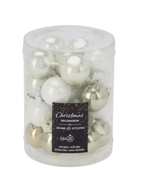 Glass baubles 25mm green/white opal mix (502652)