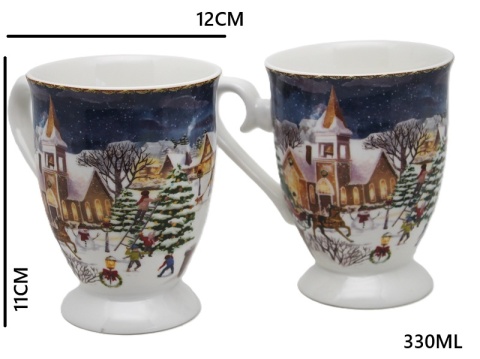 Kpl. 2-ch kubków ceramicznych "świąteczna wioska" (PG-19796) w ozdobnym pudełku