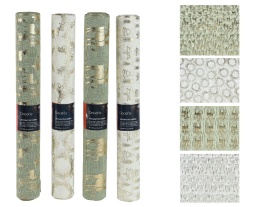 Materiał dekoracyjny len khaki złote renifery (463453) 35x200cm