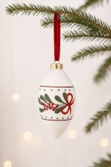 Matte white glass icicle with a sprig and a bow (071509)