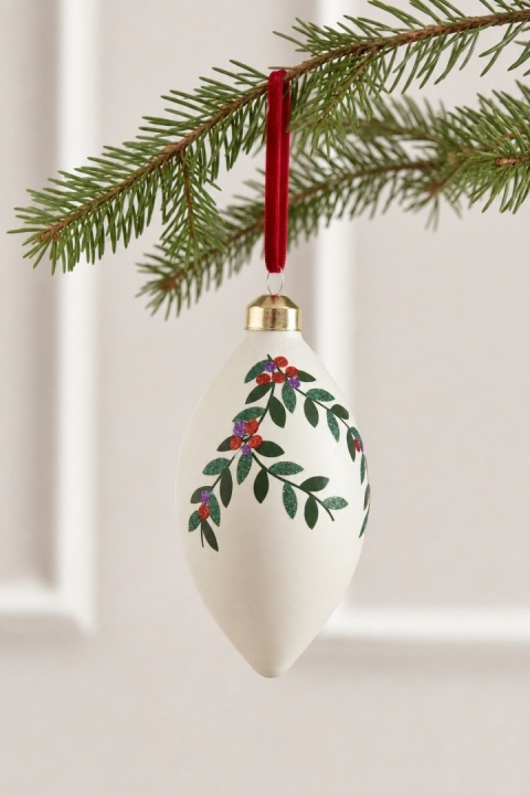 Matte white glass icicle ornament with a sprig(071509)